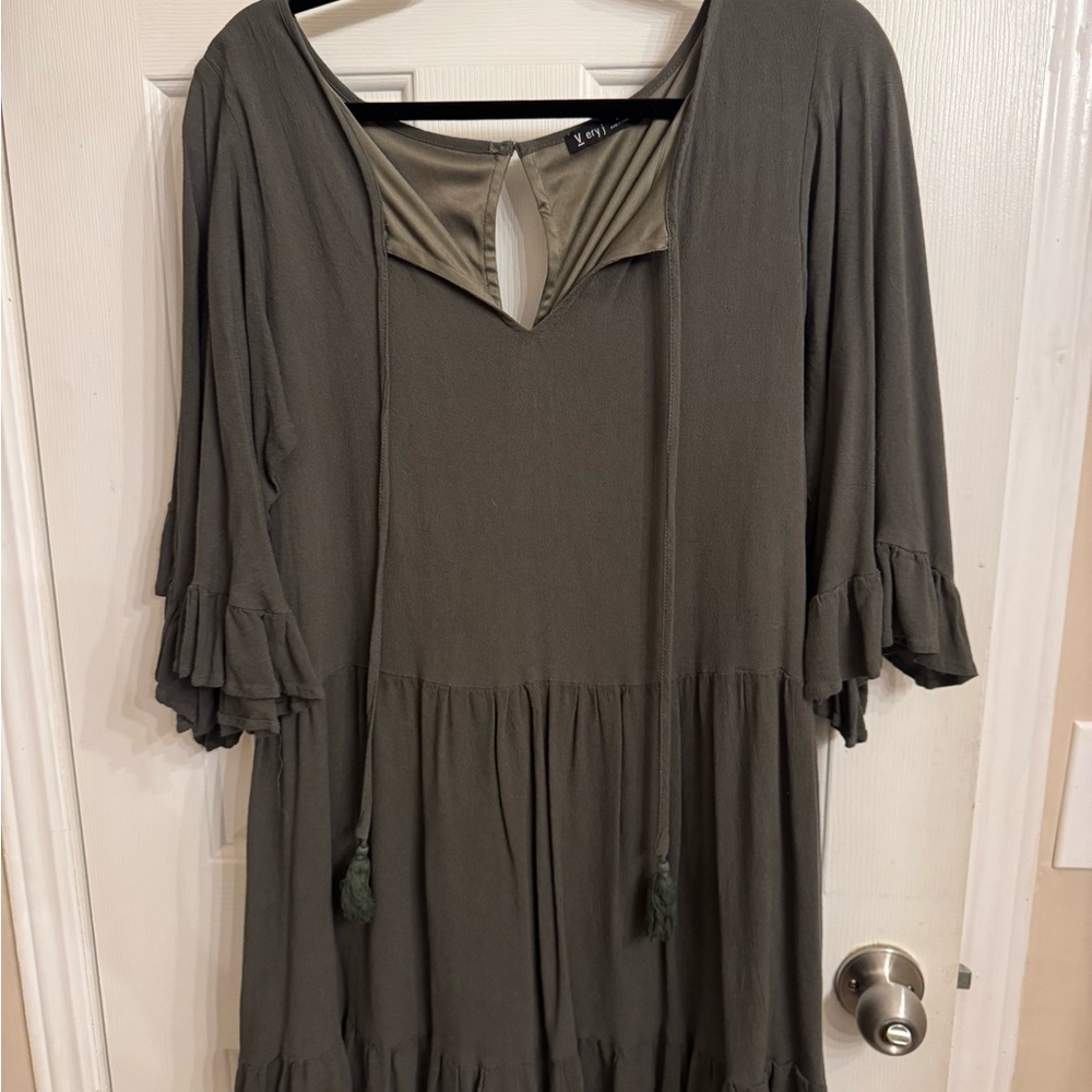 Chic Olive Top with Ruffle Sleeves